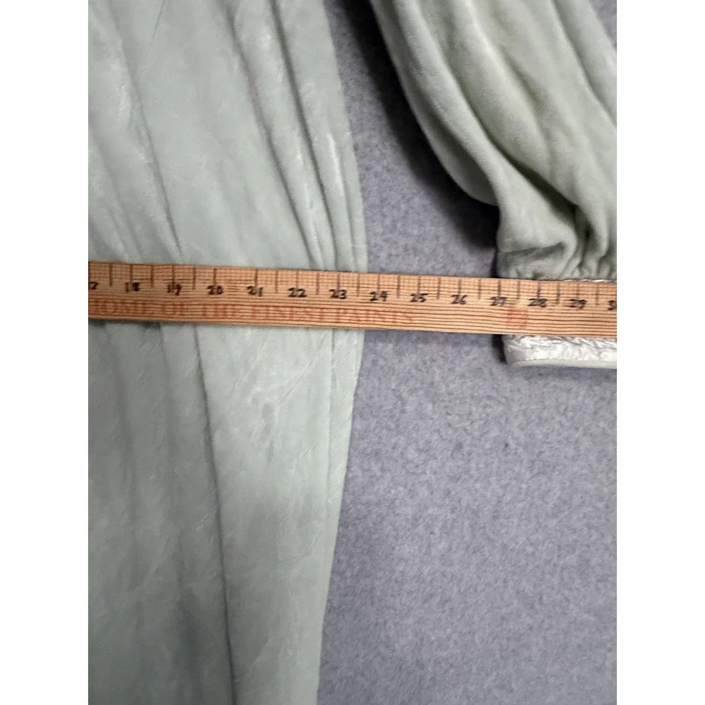 Diamond Tea Robe Womens L-XL Green Velour Zip Front‎ Embroidered Kaftan Pockets